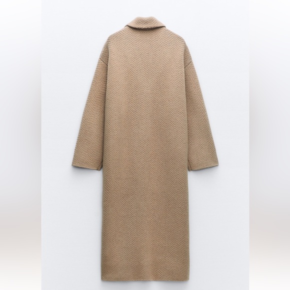 Zara textured long knit coat Taupe/ brown NWT - Picture 6 of 8